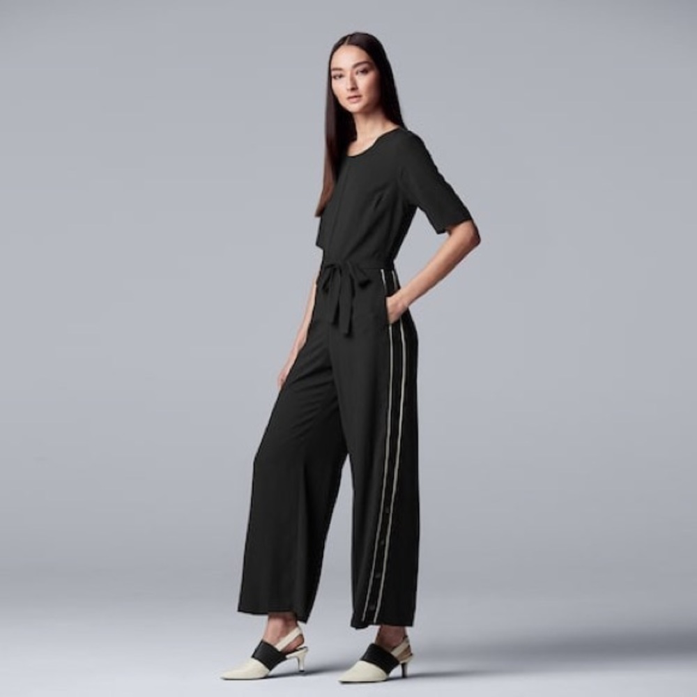 Vera Wang Black Jumpsuit w/White Stripe & Buttons
